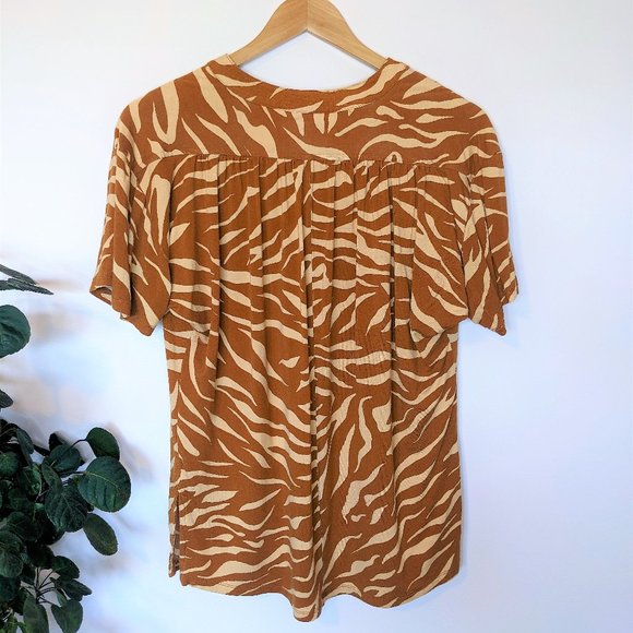 Anthropologie Maeve Windham Animal Print Tunic Top, Cedar, Size Small - Picture 4 of 7